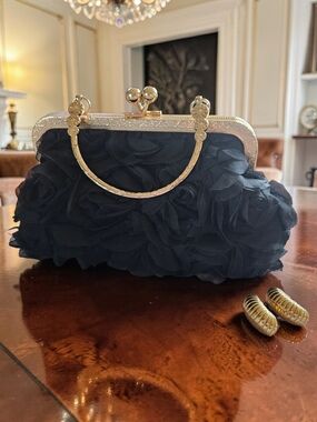 Black floral clutch/crossbody & Monet Vintage earrings set